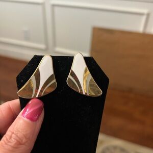 Laurel Burch Gold and White Abstract Enamel Women's Earrings